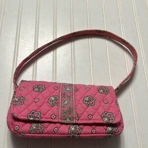 Vera Bradley Flamago Pink Small Flap Front Purse Shoulder Bag Cotton Quilted